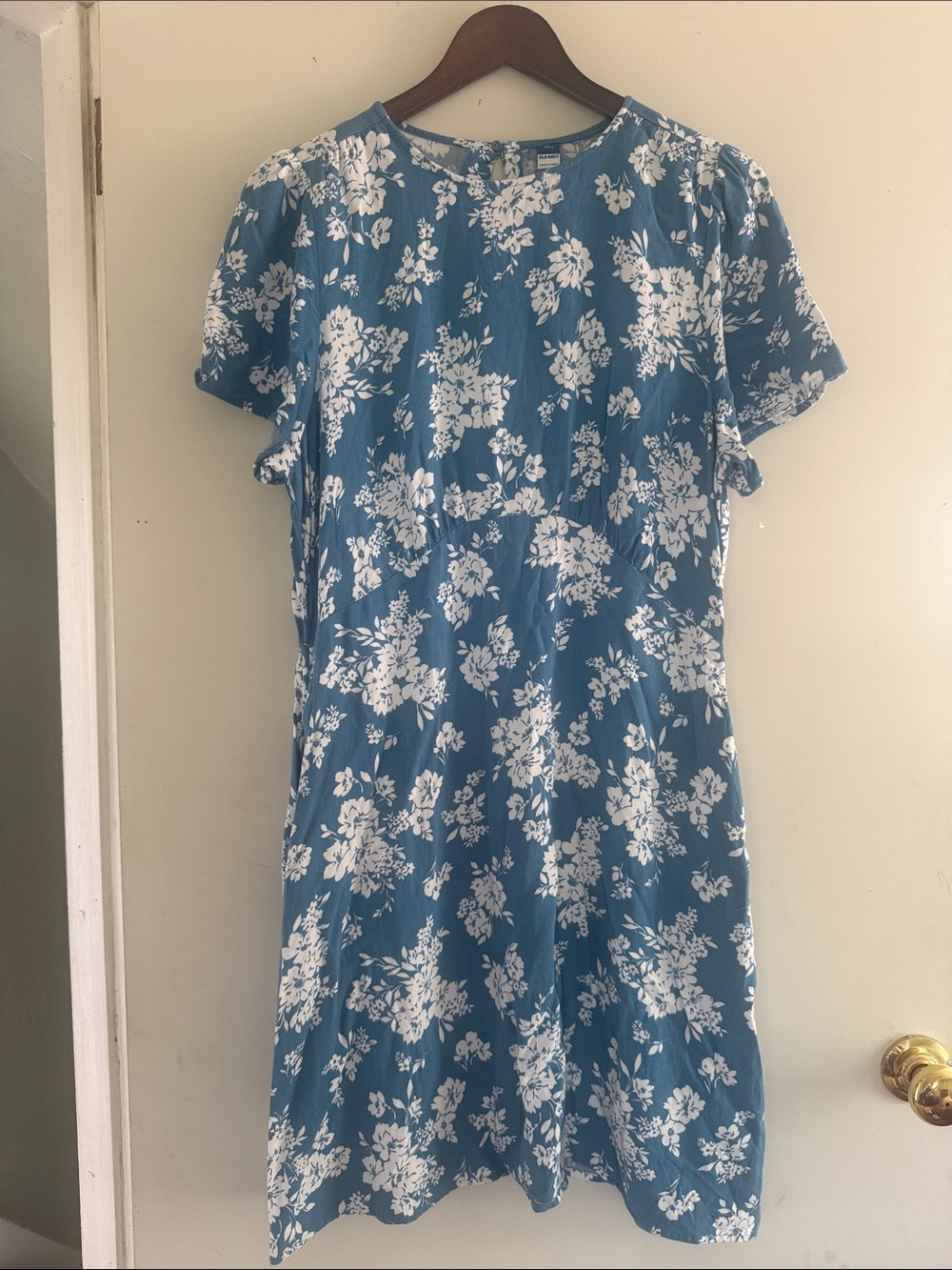 Old Navy Women’s Teal Blue White Floral Keyhole Back Dress Sz L Tall NWOT